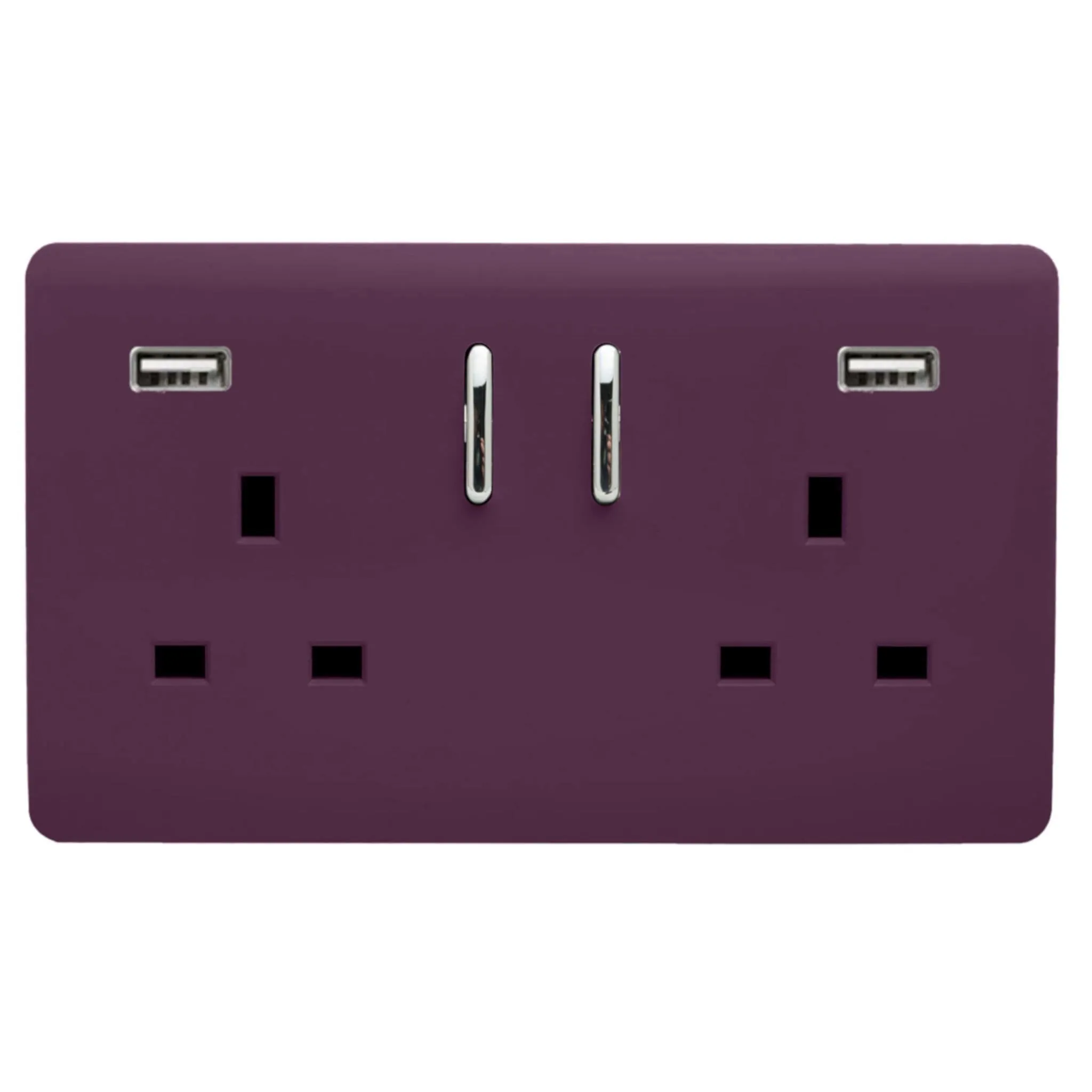 2 Gang 13Amp Short S/W Double Socket With 2x3.1Mah USB Plum